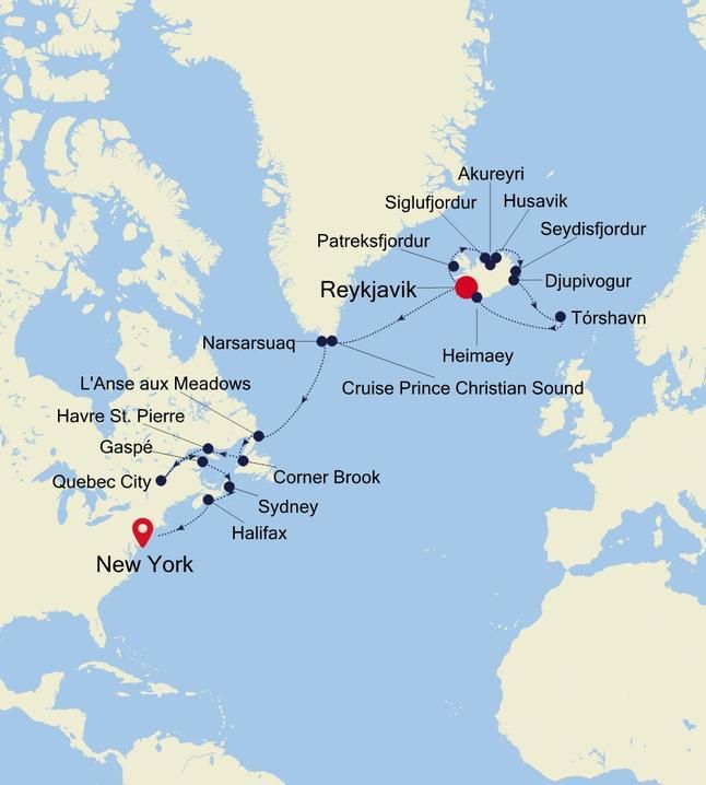 Map - Northern Europe & British Isles Cruise: Reykjavik To New York, Ny